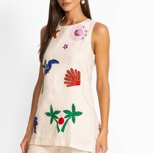 NWT Johnny Was Jade Cassady Linen Beaded Embroidered Tank Top Palomas Island